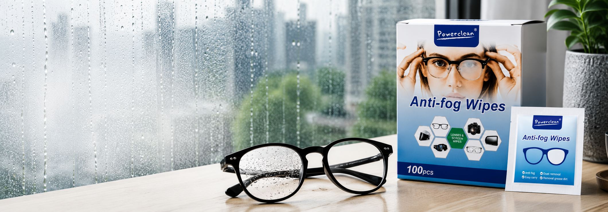 Anti-fog wipes keeping glasses clear in the rain